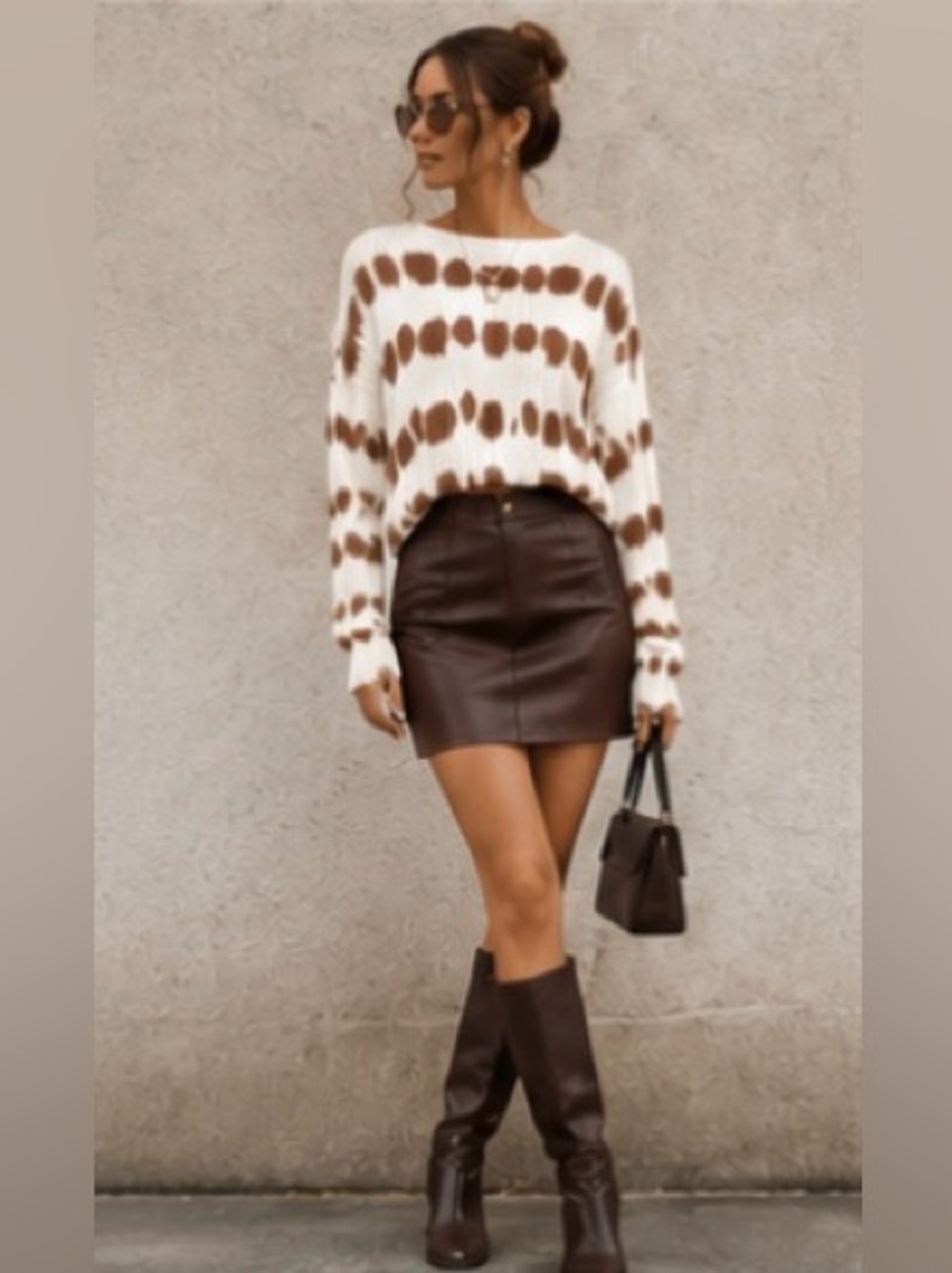 Forever 21 White and Tan Tie-Dye Cropped Sweater